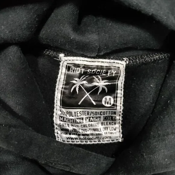 Riot Society Long Sleeve Kangaroo Pocket Loungewear Streetwear Hoodie Black Med - Picture 2 of 6